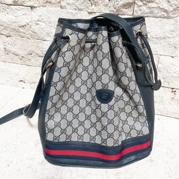 Gucci Supreme Vintage Monogram Bucket Bag Navy - Picture 1 of 12